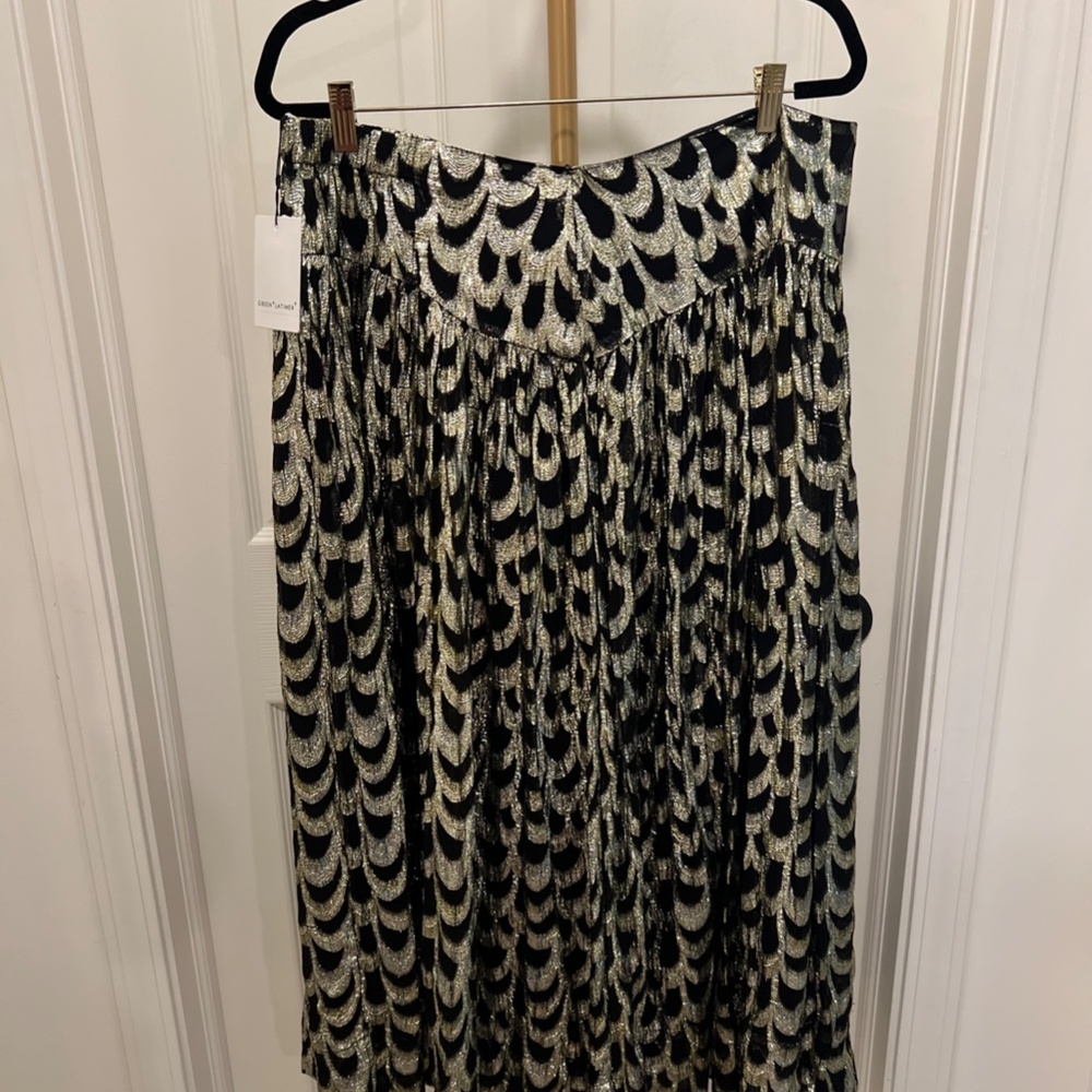 NWT Gibson*Latimer Metallic Ogee A-line Skirt (Black/Gold - Size 16)